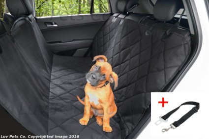 Luv Pets Co. Luxury Quilted Dog Seat Cover- Dog Hammock- Travel Car Seat Cover- Rear Seat Protector- Heavy Duty & Waterproof with Side flaps & A Free Safety Seat Belt