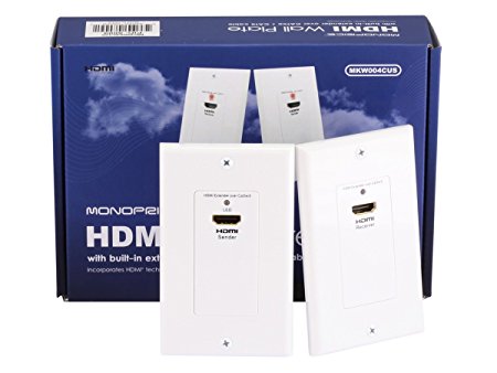 Monoprice HDMI Over CAT5E / CAT6 Extender Wall Plate (Pair) - Single Port (1P) - White