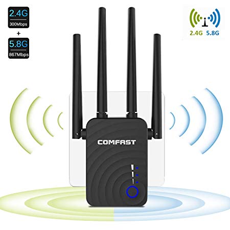 WiFi Range Extender, AC1200 WiFi Extender Dual Band 2.4&5GHz WiFi Signal Booster Wireless Repeater with External Antennas, Router/Repeater/Access Point Mode, Extends WiFi to Smart Home & Alexa Devices
