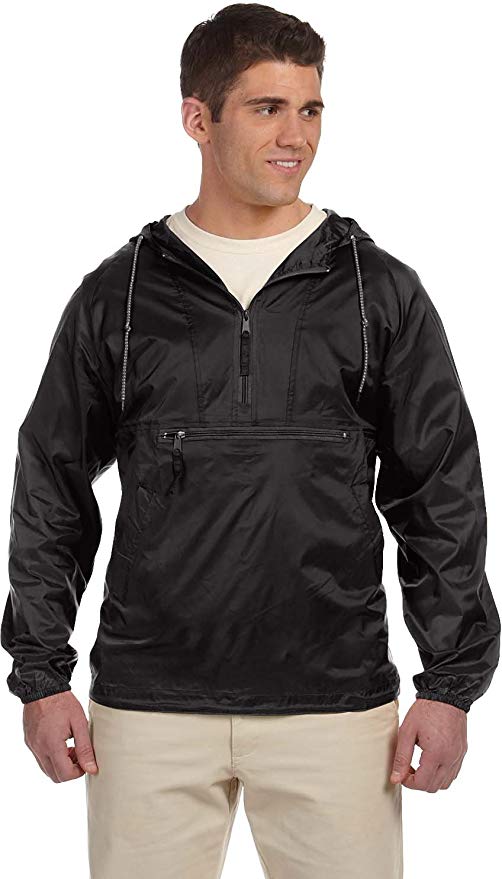 Harriton Men's Nylon Packable Pullover Hooded Jacket