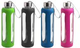 Estilo Glass Water Bottles 20 Oz Stainless Steel Cap with Protective Silicone Sleeve-Set of 4 Green Black Blue Pink