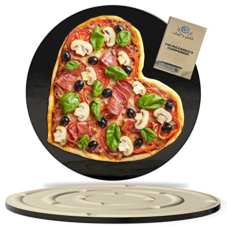 New! 16" Ceramic Glazed Pizza Stone - Perfect Baking Stone for Oven, Grill, BBQ - Unique Feet for Superior Grip - Non Stain, Easy to Clean - Heat Retaining for the Crispiest Crust Ever & Free Booklet