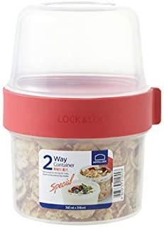 Lock & Lock Two-Way Plastic Cereal To Go Cups - Small Lunch Box with Screw Lid and Two Containers - 360ml & 310ml