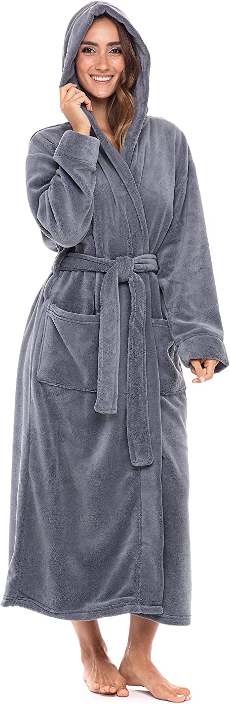 Alexander Del Rossa Women's Robe, Plush Fleece Long Hooded Bathrobe for Winter