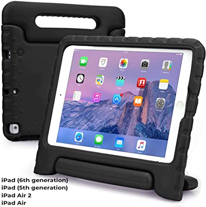 Cooper Dynamo [Rugged Kids Case] Protective Case for iPad 5th, iPad 6th Generation, iPad Air 2, Air 1 | Child Proof Cover with Stand, Handle (Black)