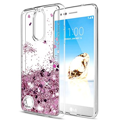 LG Aristo Case,LG Phoenix 3 Case, Fortune / K8 2017 Case with HD Screen Protector for LeYi Liquid Glitter Sparkle Cute Design Girls Women Clear TPU Case for LG LV3 ZX Rose Gold