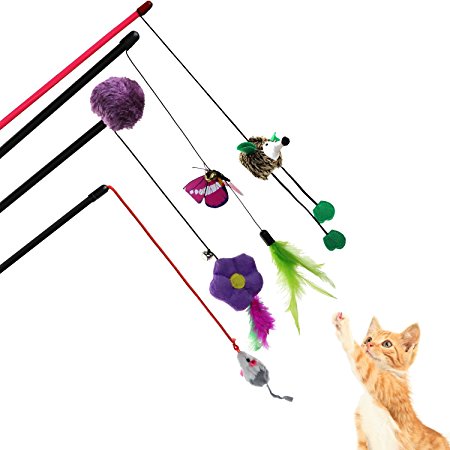 MEWTOGO Interactive Cat Toy with Feather and Animals - Teaser Wand Toy for Exercising Cat and Kitten