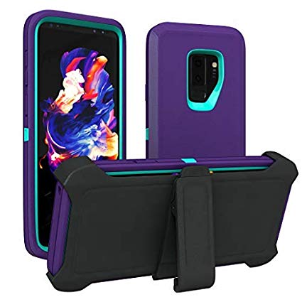 Galaxy S9  Plus Case, ToughBox [Armor Series] [Shock Proof] [Purple | Aqua] for Samsung Galaxy S9  Plus Case [Comes with Holster & Belt Clip] [Fits OtterBox Defender Series Belt Clip Cover]