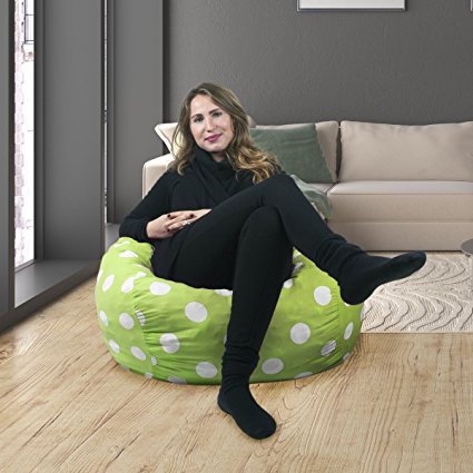 2.5 ft Bean Bag Chair Original Panda Sleep in Chartreuse with White Polka Dots Soft Cover with Memory Foam Fill - Comfy Lounge Sack made for Adults, Children &Teens as Indoor Furniture