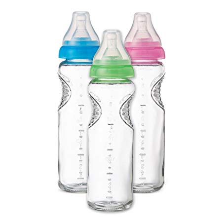 Munchkin Mighty Grip BPA-Free Glass Bottles 3-Pack, 8 oz,Colors Vary (Discontinued by Manufacturer)