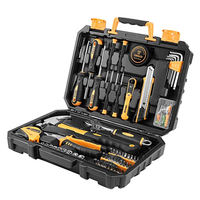 DESOON 100 Piece Household Hand Tools,Home Repair Tool Set with Plastic Tool Box Storage