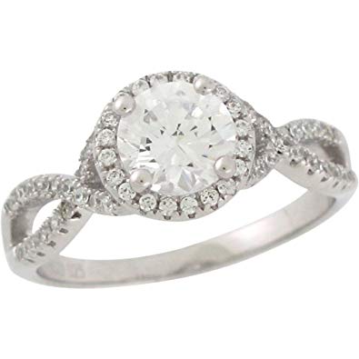 Jewelry Liquidation Sterling Silver Round CZ Halo Twist Infinity Design Split Shank Engagement Ring