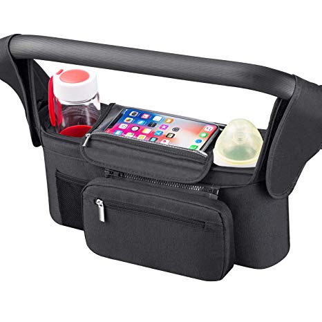 Universal Stroller Organizer [Upgraded] for Smarter Mom with Premium Deep Insulated Cup Holder,Pulaisen Stroller Accessories Bag with 2 Insulated Bottle Holders,for Bottle,Diaper,Phone,Toys,Snack etc