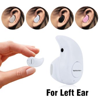 VIIVRIA® Mini Invisible Wireless Bluetooth 4.0 Stereo In-Ear Head-free Earbud Headset Earphone Headphone with microphone For Smartphones,Tablet ,PC,ect (White for Left Ear)