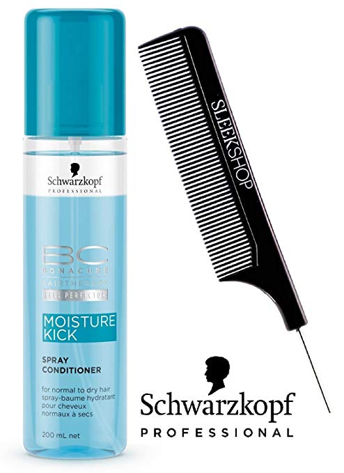 Schwarzkopf BC BONACURE Moisture Kick SPRAY CONDITIONER for NORMAL TO DRY HAIR (with Sleek Steel PIn Tail Comb) Leave In Conditioner (Moisture Kick - 6.8 oz / 200 ml)