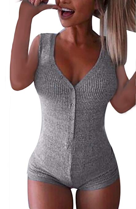 Moxeay V-Neck One Piece Bodysuit Bodycon Rompers Overall