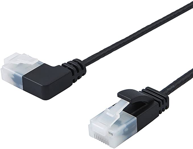 Ultra Slim Cat6a Ethernet Cable CableCreation Right Angle UTP Network Patch Cable Cat 6a (Category 6), 0.5m（1.64FT）, Black