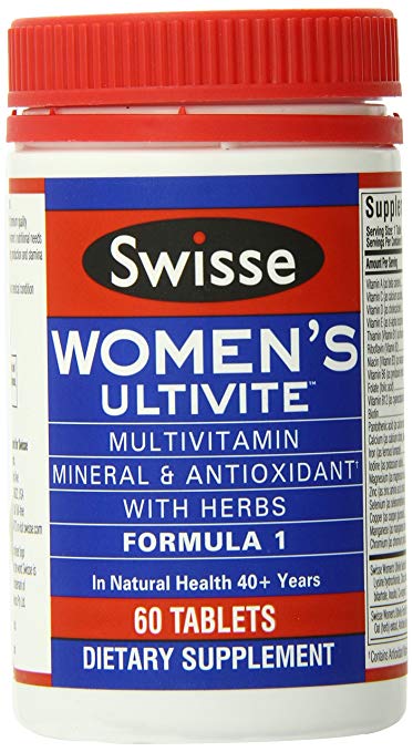Swisse Women's Ultivite Tablets, Women's Daily Multivitamin, 60 Tablets, Premium Formula of Vitamins, Minerals, Antioxidants  and Herbs for Women's Health, for Women 18 and Older*