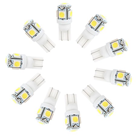 iTimo 10pcs T10 5-SMD 5050 LED Car Light Bulb Replacement of All T10 Wedge Type W5W 147 152 158 159 161 168 184 192 193 194 2825 use for Car Interior Lights