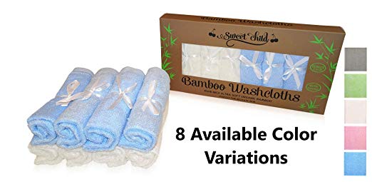 SWEET CHILD 100% Bamboo Luxurious Baby Washcloths (Bonus 8-Pack)