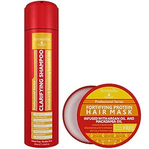 Arvazallia Fortifying Protein Hair Mask and Clarifying Shampoo with Revitalizing Essential Oils Bundle - Professional Detoxifying Shampoo and Deep Conditioner Treatments For Dry or Damaged Hair