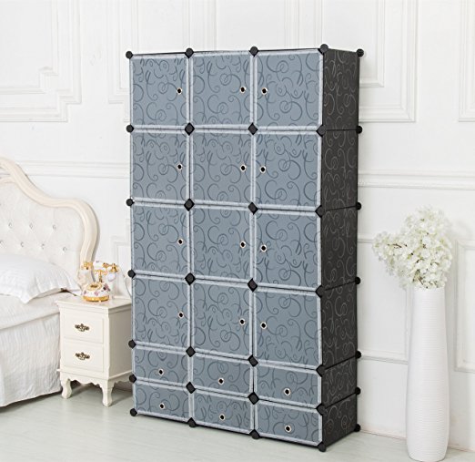 Unicoo - Multi Use DIY Plastic 12 6 Cube Organizer, Bookcase, Storage Cabinet, Wardrobe Closet Black (Deeper Cube - Black)
