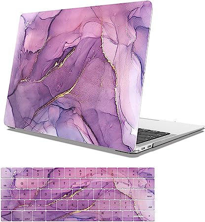 AOGGY Compatible with MacBook Pro 15 inch Case 2019 2018 2017 2016 Version A1707/A1990/with Touch Bar and Touch ID,Color Plastic Hard Shell Case and Keyboard Cover - Purple