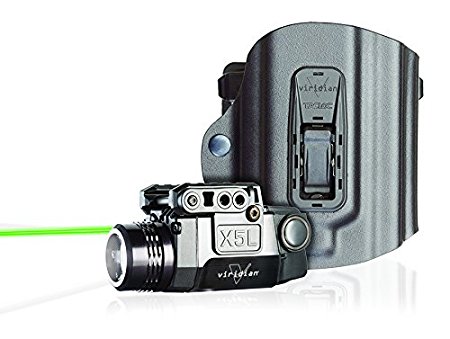 Viridian X5L Green Laser Sight and Tac Light, Universal Rail Mount, ECR Instant-On, Multiple Light Modes with TacLoc Holster