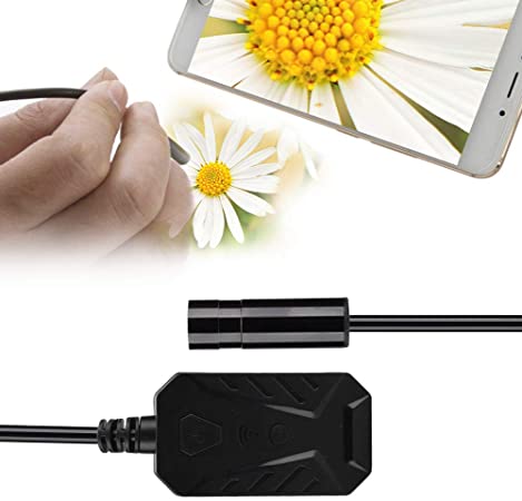 ASHATA Wireless Endoscope Camera, Wireless Snake Camera Ultra Clear WiFi Auto Focus 5MP Inspection Camera with 4 Light Light Rigid Cable Borescope, Waterproof Lens, for iOS/Android (2M)