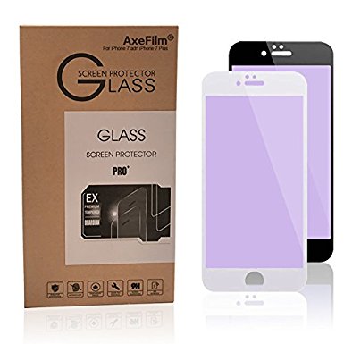 iPhone 7 Screen Protector, AxeTech 3D Full Screen Premium 0.25MM Curved Tempered Glass Eye Protection Purple Screen Protector for Apple iPhone 7 4.7 and iPhone 7 Plus 5.5 ( 7 White)