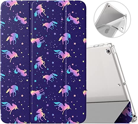 MoKo Case for New iPad 9th/8th/7th Gen Case (2021/2020/2019), Soft TPU Translucent Frosted Back Cover Slim Shell Protective Case with Stand for iPad 10.2 inch,Auto Wake/Sleep, Iridescent Unicorn