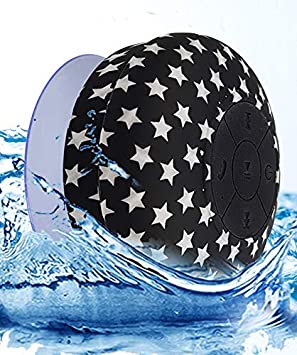 Bluetooth Shower Speaker Waterproof Water Resistant Handsfree Portable Wireless Shower Speaker,Build-in Microphone, Solid Suction Cup, 4 hrs Play Time - Black Stars