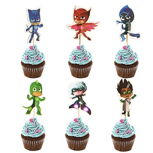 48PCS PJ Masks Cupcake Toppers for Kids Birthday Party Cake Decoration