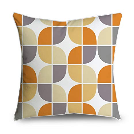 FabricMCC Mid-Century Gray Yellow Orange Connect Box Retro Pattern Square Accent Decorative Throw Pillow Case Cushion Cover 18x18