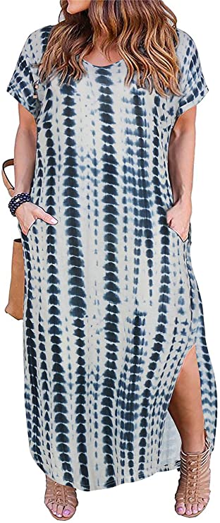 Nemidor Women's Casual Loose Pocket Long Dress Short Sleeve Plus Size Slit Maxi Dress