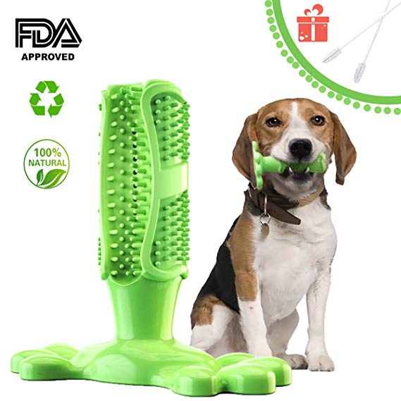 Fansun 2019 New Dog Toothbrush Toy Stick Dental Care Brushing Chew Stick Teeth Cleaner for Small Medium Dog, Non-Toxic Natural Rubber Bite Resistant, 2 Bonus Cleaning Brush