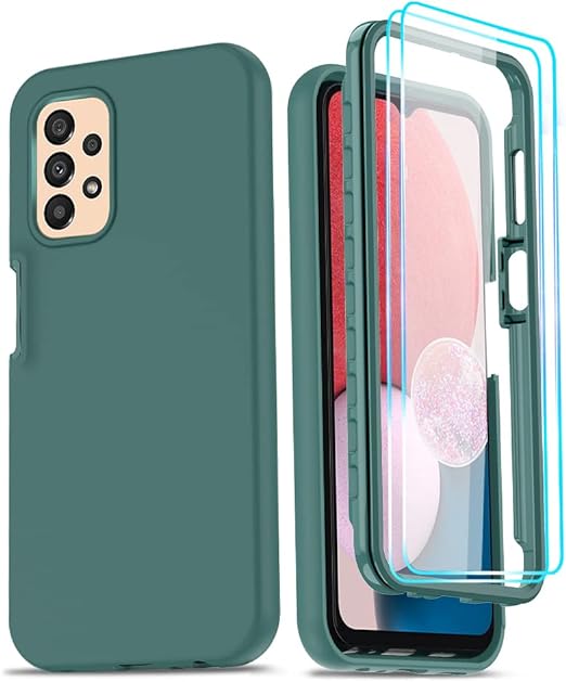 LeYi for Samsung A13 5G Case, Samsung Galaxy A13 5G Case with [2 x Tempered Glass Screen Protector], Full-Body Shockproof Soft Liquid Silicone Phone Case for Samsung A13 4G/ 5G, Midnight Green