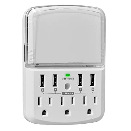 Globe Electric 4 USB Port Smartphone Holder Charging Station, 3 Outlets, Surge Protected, 4.8 AMP, White Finish, 78165