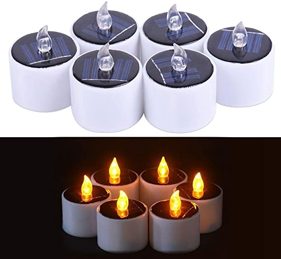 Pawaca 6 PCS LED Candles Fashion Waterproof Light Sense Solar Candle Tealights for Wedding Camping Traveling Home Party Dinner Decoration(Style B)