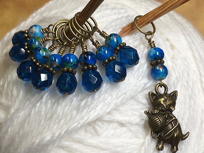 Cat & Yarn Stitch Marker Jewelry Set for Knitters