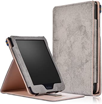Kobo Ereader Clara HD Case, Gylint Premium Leather Business Slim Folding Stand Folio Cover with Auto Wake/Sleep Multiple Viewing Angles for Kobo Ereader Clara HD 6.0i Tablet (Gray)
