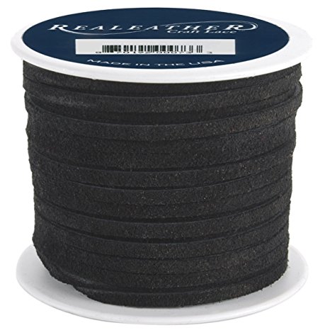 Realeather Crafts Suede Lace, 0.125-Inch Wide and 25-Yard Spool, Black