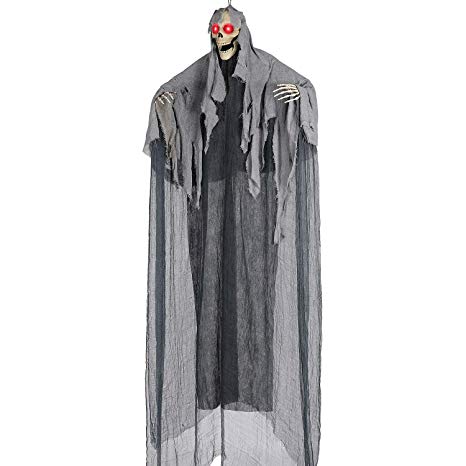 Aobuy 5.6 Ft. Halloween Hanging Ghost Decoration, Scary Skeleton Grim Reaper |Halloween Animated Screaming Decor Prop