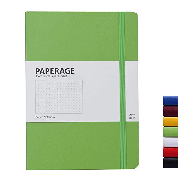 Bullet Journal Hardcover Notebook - Paperage Dotted Grid Pages - Expandable Inner Pocket, Lay Flat Design, 100 gsm Quality Paper, 160 Pages, Medium 5.7" x 8.1" - [Green, Dotted]