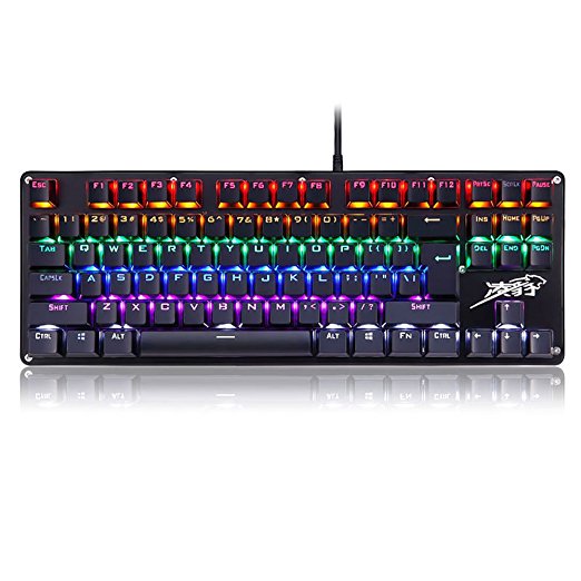 LINGBAO JIGUANSHI Mechanical Gaming Keyboard with Blue Switches,Mix LED Backlight,87 Keys Anti-ghosting (Black)