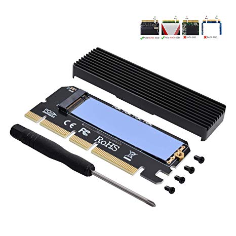 NVMe Adapter, M Key M.2 SSD to PCI Express x4 x8 x16 Expansion Converter Card with Heat Sink, Support PCIe Based SSD 2230 2242 2260 2280