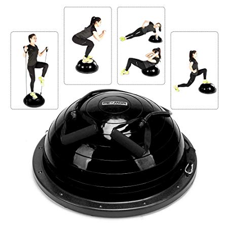 PEXMOR Yoga Half Ball Balance Trainer Exercise Ball Resistance Band Two Pump Home Gym Core Training