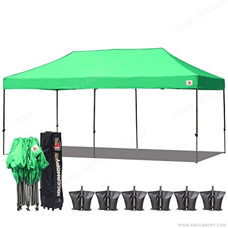 （18  colors）AbcCanopy 10x20 Pop up Tent Instant Canopy Commercial Outdoor Canopy with Wheeled Carry Bag Bonus 6x Weight Bag (kelly green)