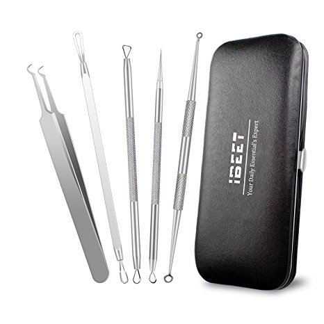 IBEET Acne Removal Tool, Comedone Extractor, Blackhead Remover Tool Tweezers Kit, Treatment for Pimple, Blemish, Whitehead Popping, Zit Removing, 5 Pack