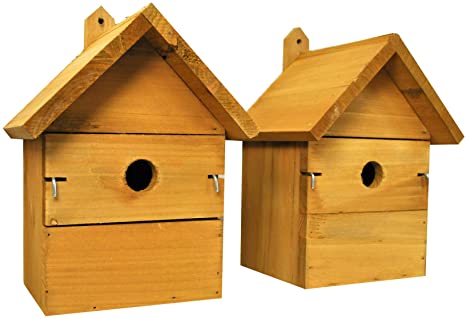 Selections 2 x Wooden Birdhouse Garden Nest Boxes with Interchangeable Hole Sizes